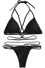 Black Halter Triangle Braided Strappy Cheeky Bikini