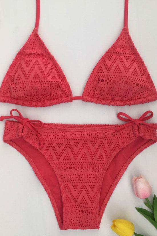 Slide Triangle Halter Lace Bikini - Two Piece Set