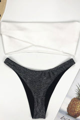 Metallic High Leg Twist Front Bandeau Bikini - Two Piece Set
