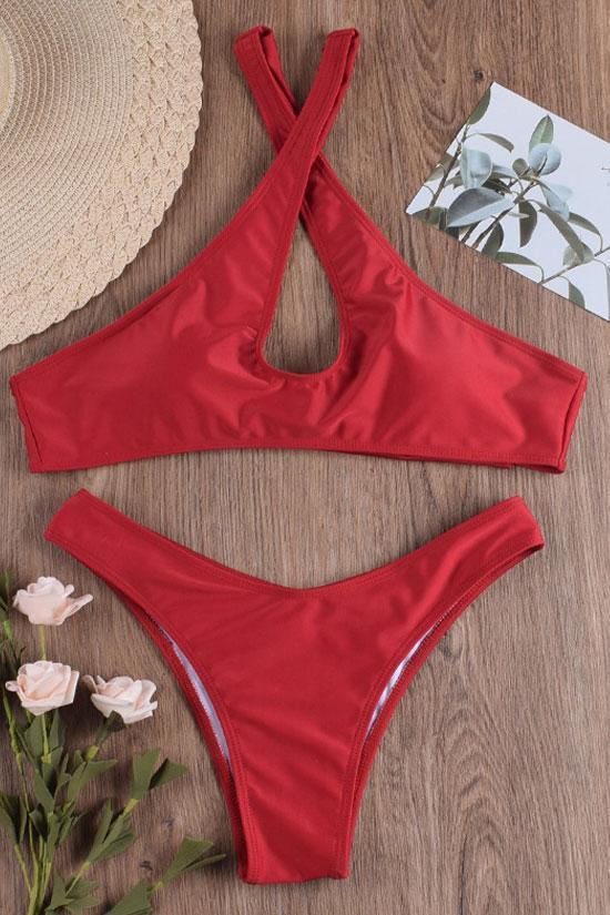 Chic High Leg Cross Front Halter Bikini - Two Piece Set