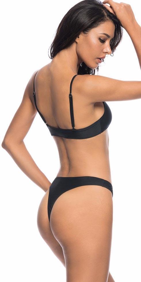 Black High Cut Cheeky Bikini