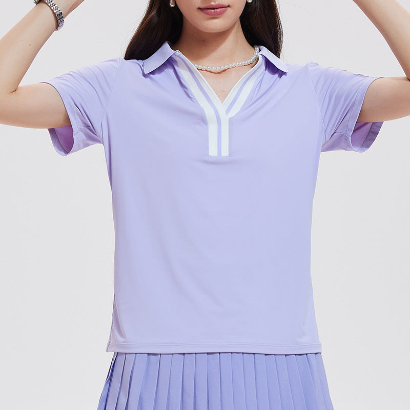 Casual loose V-neck quick-drying running tennis polo shirt