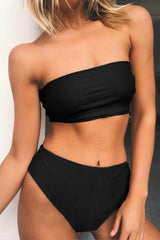 Bandeau High Cut High Waisted Bikini - Two Piece Set