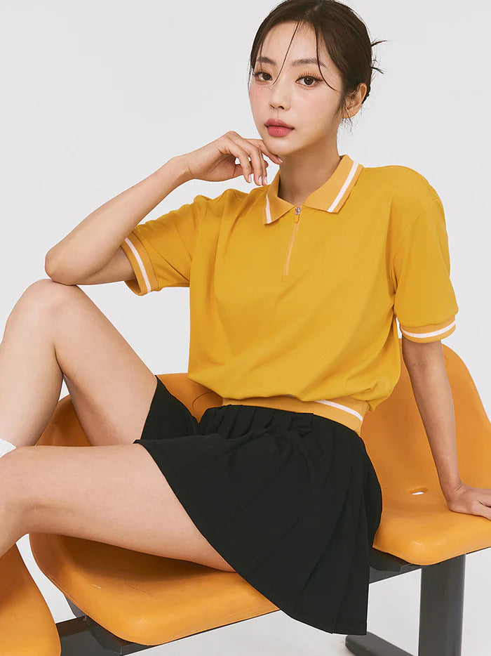 Contrast threaded short sleeve pleated skirt casual sports tennis golf set
