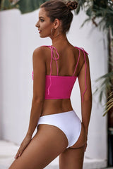 Contrast Cheeky Self Tie Midkini Bikini - Two Piece Set