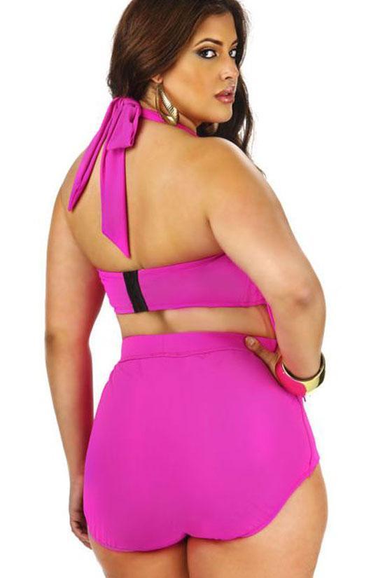 Plus Size Timeless Fringed Halter Bandeau Bikini - Two Piece Swimsuit