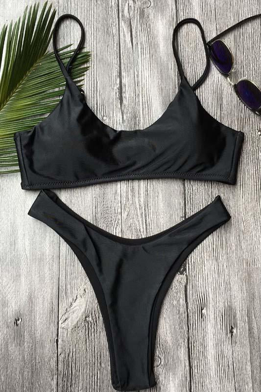 Black High Cut Cheeky Bikini