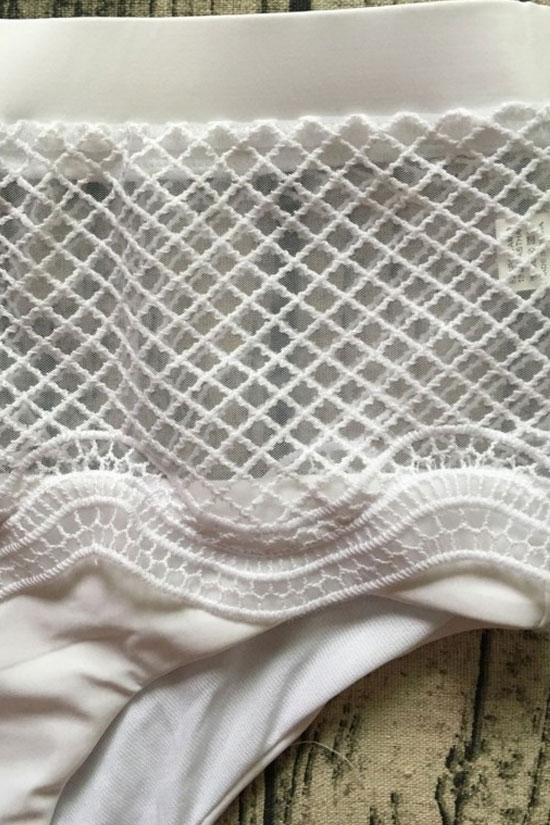 White Pretty High Waist Scalloped Lace Triangle Bikini