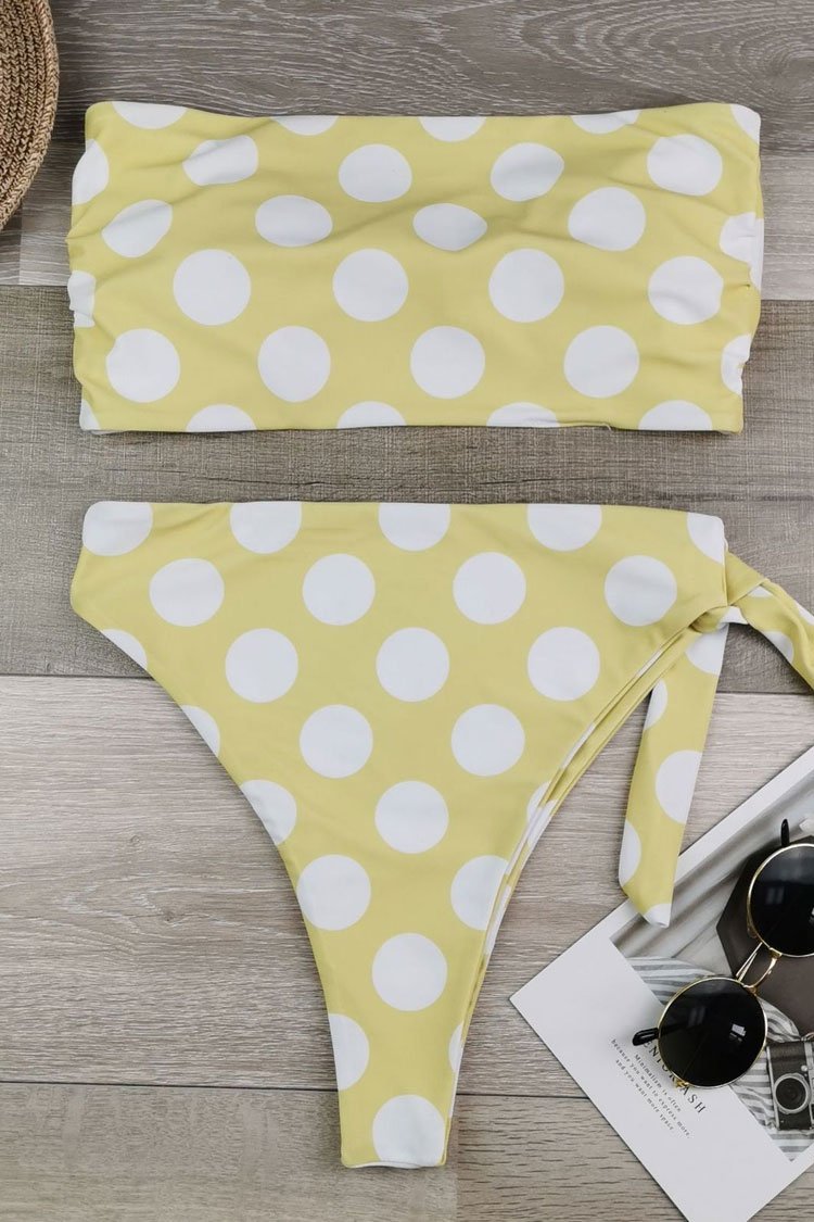 Polka Dot Bow High Waist High Leg Bandeau Bikini - Two Piece Set