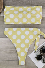 Polka Dot Bow High Waist High Leg Bandeau Bikini - Two Piece Set