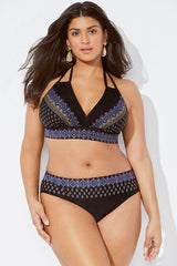 Plus Size Ethnic Print Triangle Halter Bikini - Two Piece Set