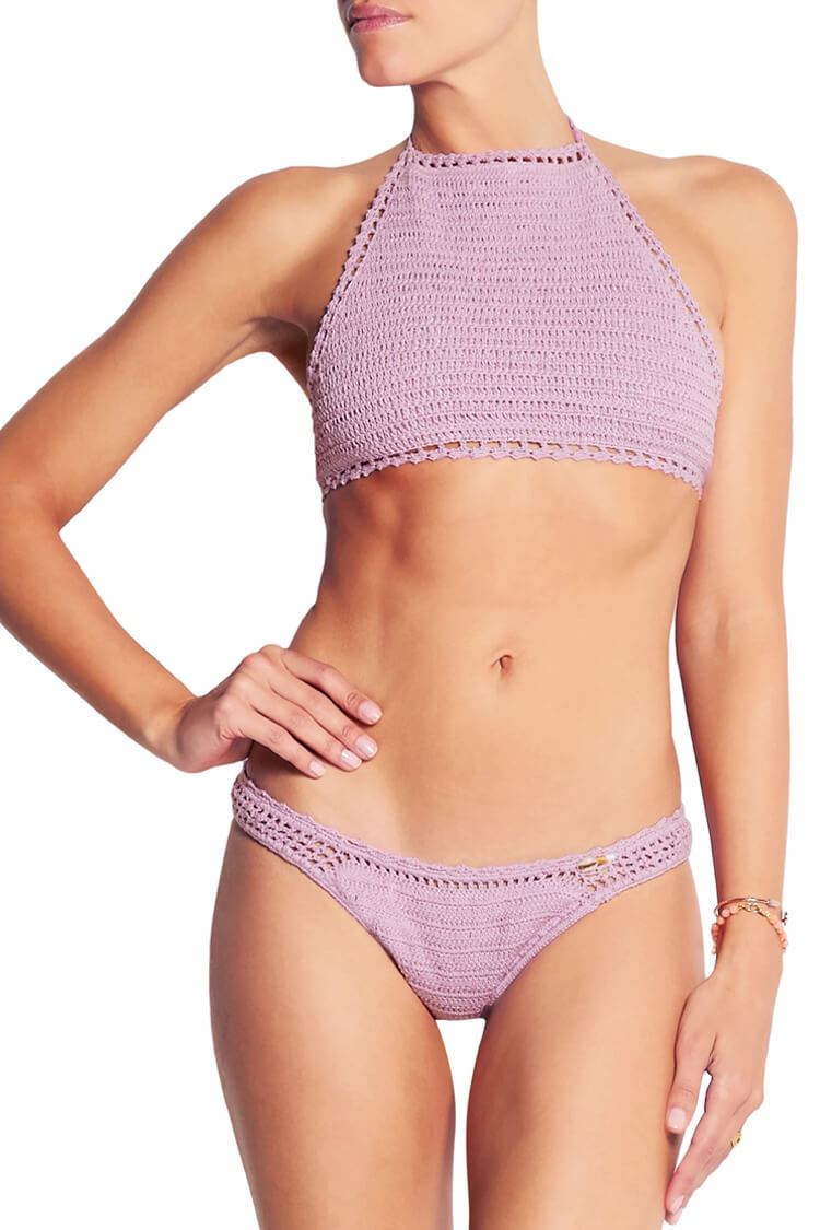 Scalloped Crochet High Neck Bikini - Two Piece Set