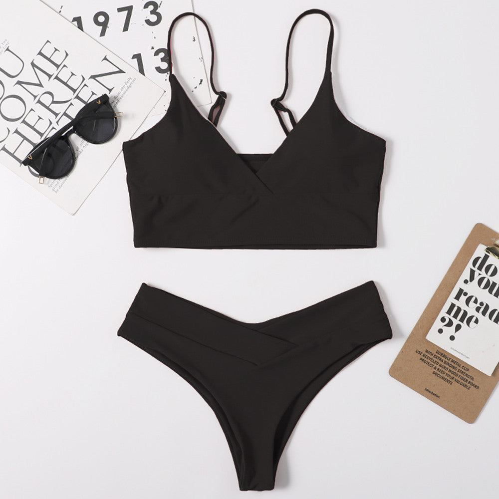 Solid Wrap Front Bralette Bikini - Two Piece Set