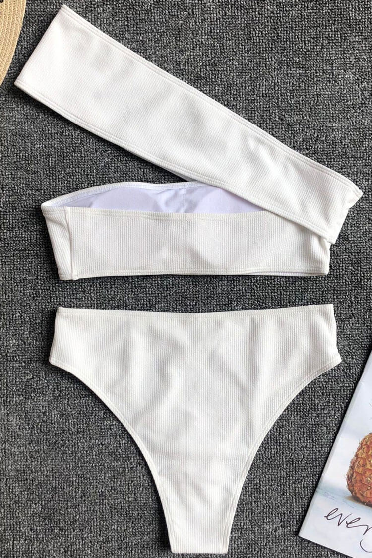 Ribbed High Leg High Waist One Shoulder Bikini - Two Piece Set