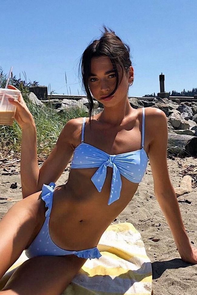 Polka Dot Knotted Front Bikini - Two Piece Set