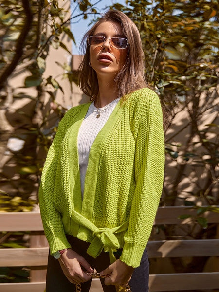Acrylic Lace Up Long Sleeves Cardigans