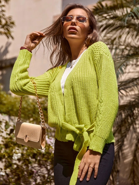Acrylic Lace Up Long Sleeves Cardigans