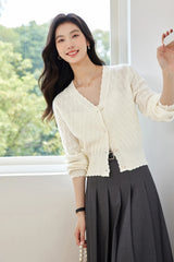 Acrylic V-Neck Soft Knitted Solid Full Sleeve Basic Short Cardigan Sweater