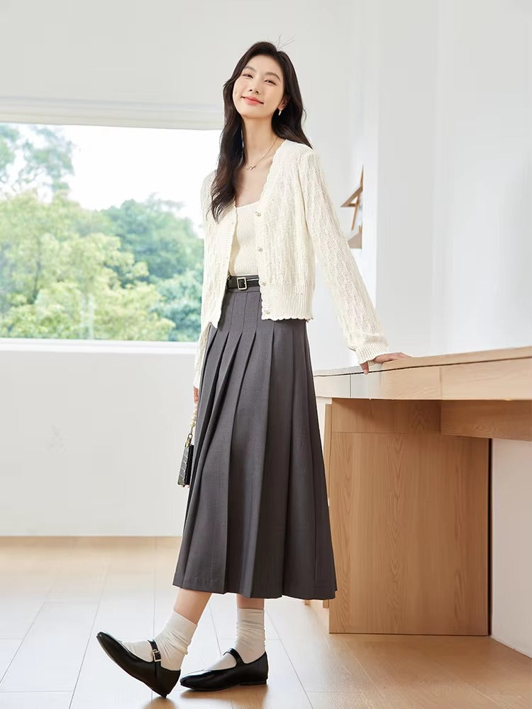Acrylic V-Neck Soft Knitted Solid Full Sleeve Basic Short Cardigan Sweater