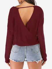 Acrylic Wrap  Pullovers V-Neck Long Sleeves Sweater