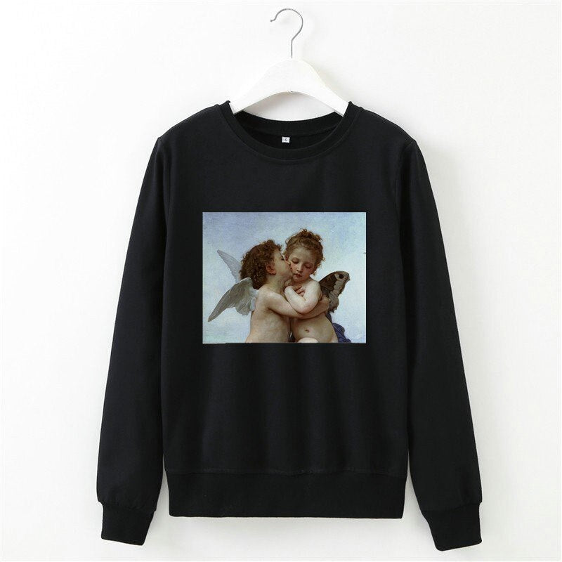 Angel print o-neck long sleeve sweatshirt