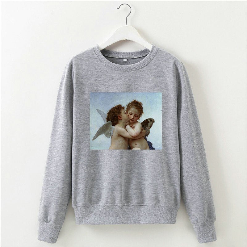 Angel print o-neck long sleeve sweatshirt