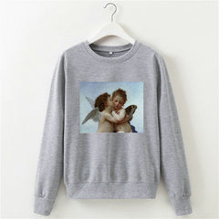 Angel print o-neck long sleeve sweatshirt