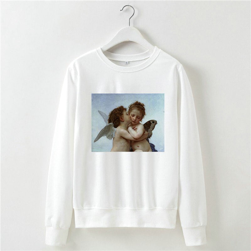 Angel print o-neck long sleeve sweatshirt
