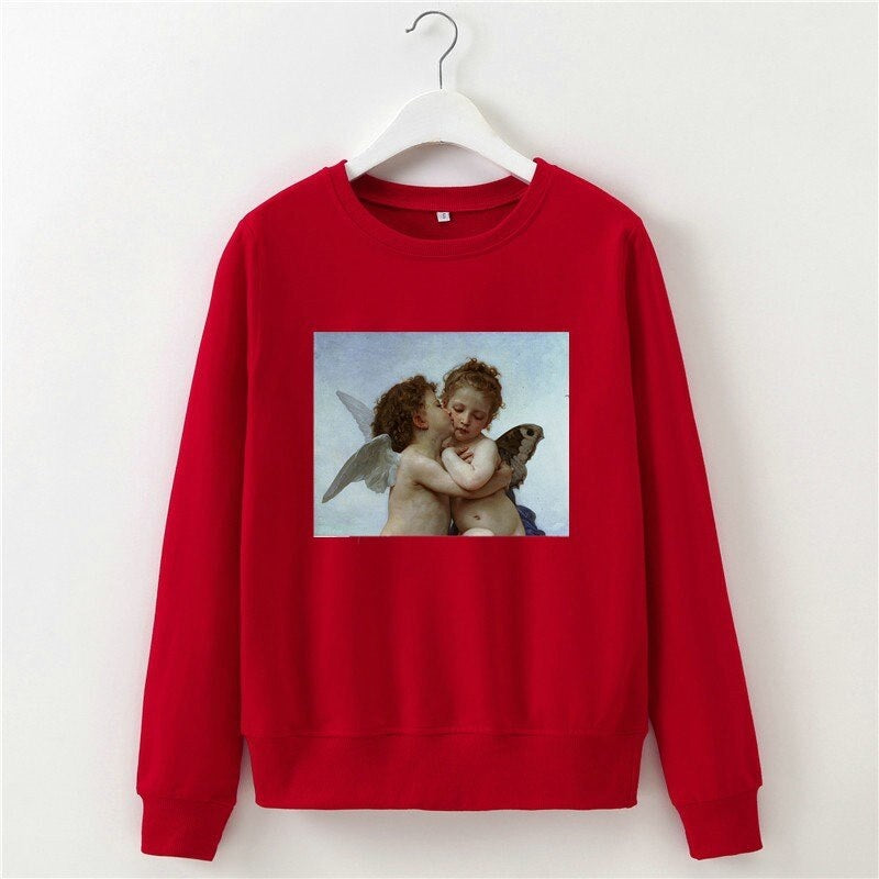 Angel print o-neck long sleeve sweatshirt