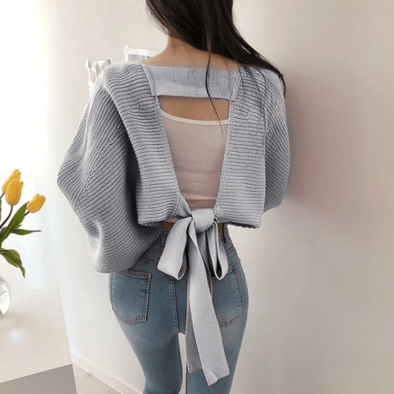 Backless Bandage Batwing Sleeve Korean Cardigan