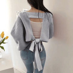 Backless Bandage Batwing Sleeve Korean Cardigan