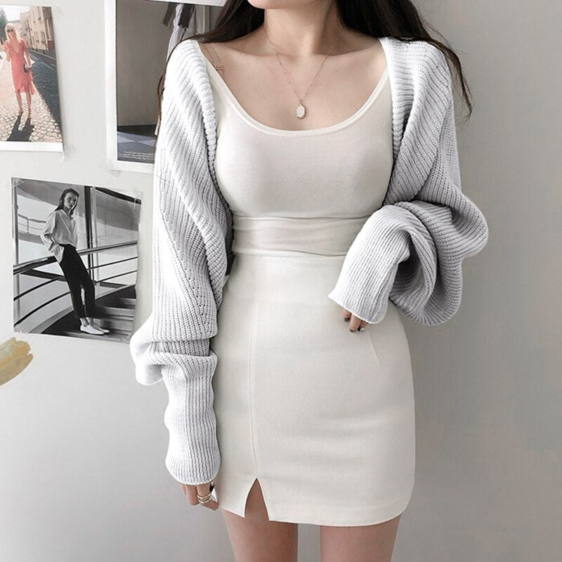 Backless Bandage Batwing Sleeve Korean Cardigan