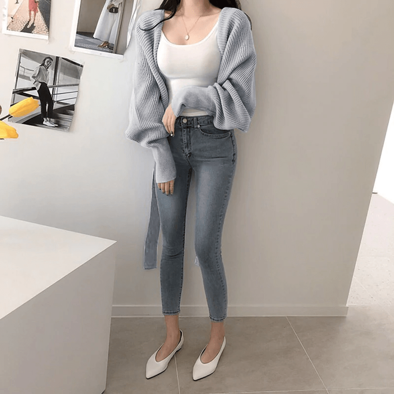 Backless Bandage Batwing Sleeve Korean Cardigan