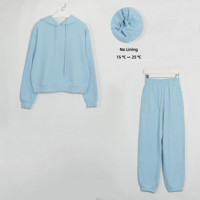 Basic Cotton Sweatshirts Sets Early Waist Pants Casual Suits Street Wear