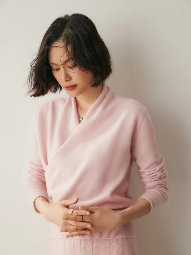 Basic Grace Soft Warm Crossover Collar Pullover Cashmere Sweater