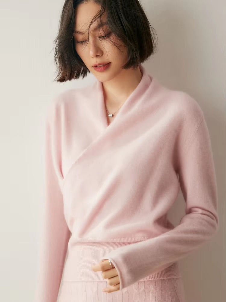 Basic Grace Soft Warm Crossover Collar Pullover Cashmere Sweater