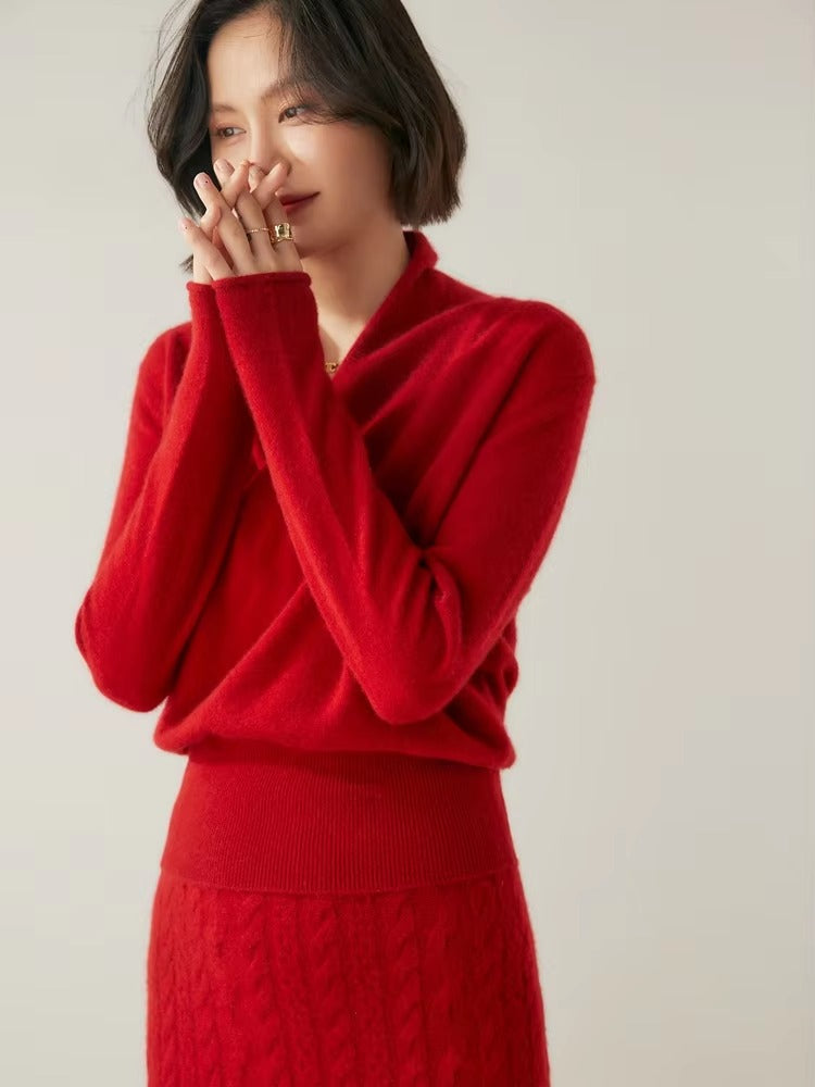 Basic Grace Soft Warm Crossover Collar Pullover Cashmere Sweater