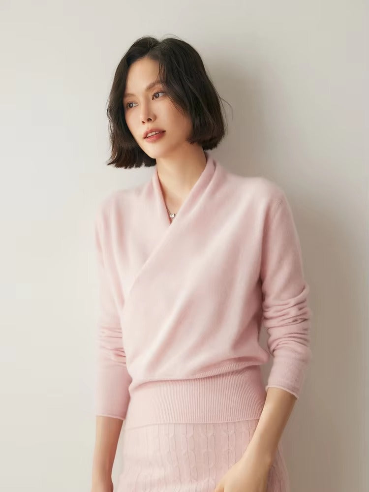 Basic Grace Soft Warm Crossover Collar Pullover Cashmere Sweater