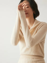 Basic Grace Soft Warm Crossover Collar Pullover Cashmere Sweater