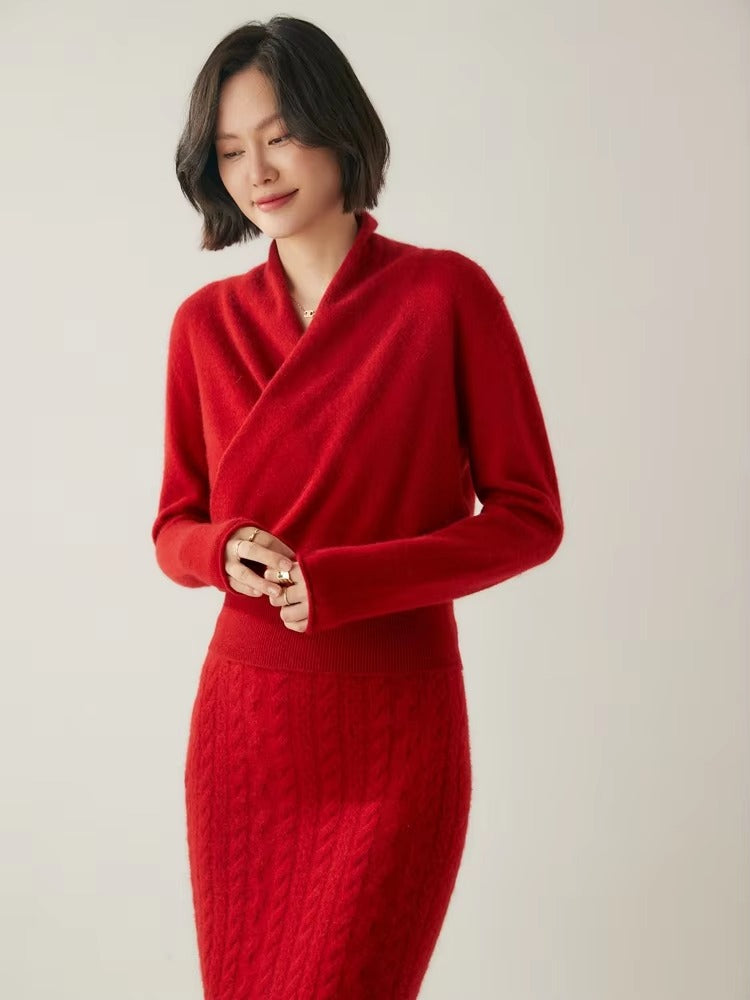 Basic Grace Soft Warm Crossover Collar Pullover Cashmere Sweater