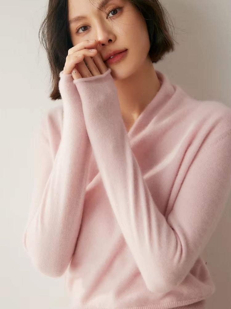 Basic Grace Soft Warm Crossover Collar Pullover Cashmere Sweater