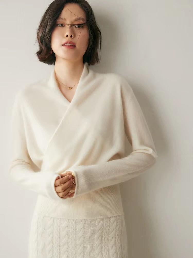 Basic Grace Soft Warm Crossover Collar Pullover Cashmere Sweater