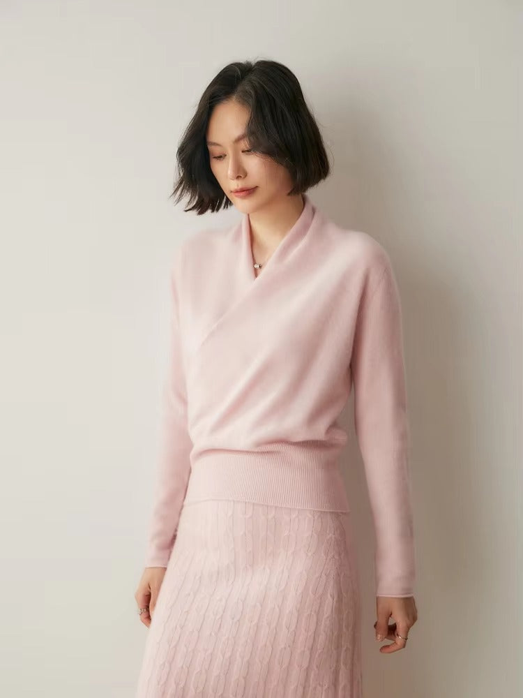 Basic Grace Soft Warm Crossover Collar Pullover Cashmere Sweater