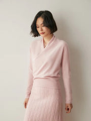 Basic Grace Soft Warm Crossover Collar Pullover Cashmere Sweater
