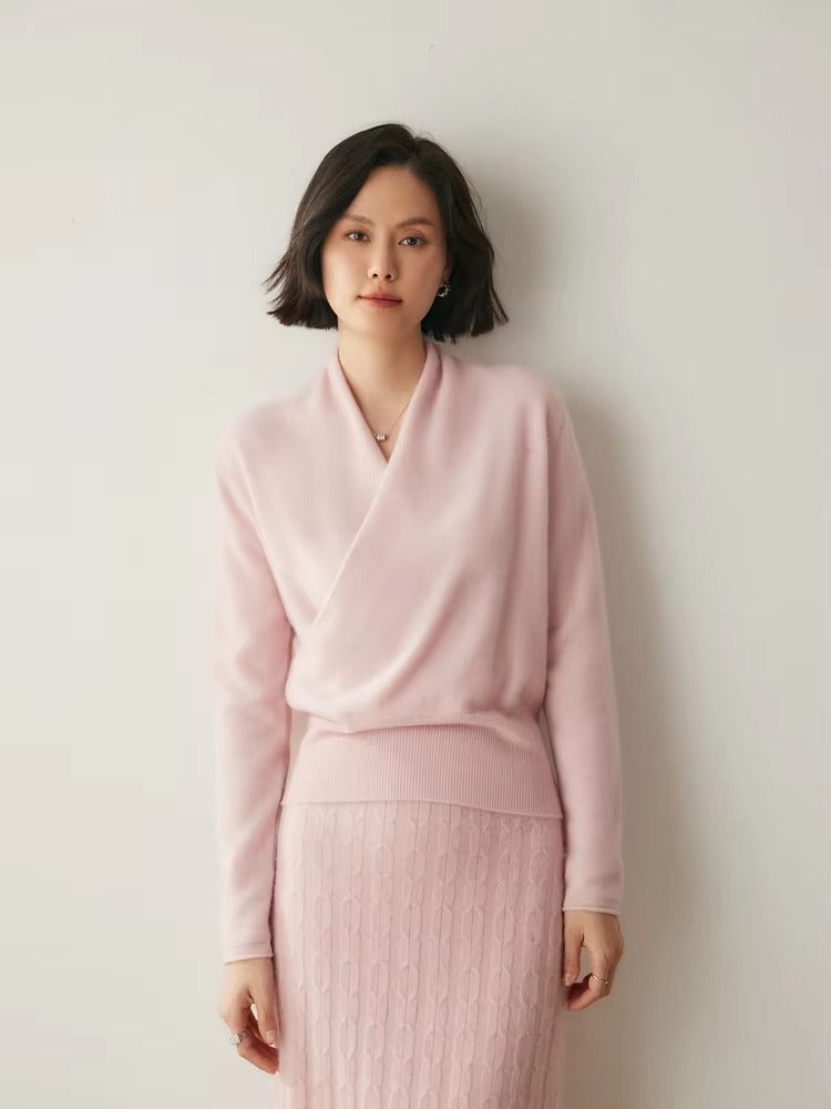 Basic Grace Soft Warm Crossover Collar Pullover Cashmere Sweater
