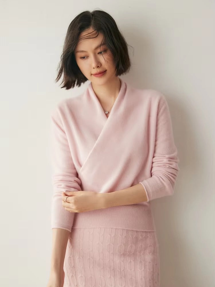 Basic Grace Soft Warm Crossover Collar Pullover Cashmere Sweater