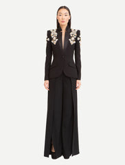 Beaded Diamonds Stand Collar Single Button Blazer Wide-leg Pants Designer Suit