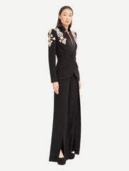 Beaded Diamonds Stand Collar Single Button Blazer Wide-leg Pants Designer Suit