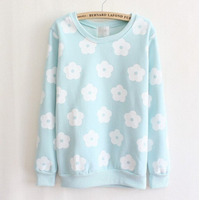 Beautiful Patch Flowers Pullovers Warm Fleece Sweatshirt Hoodie
