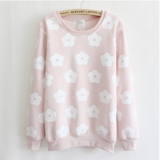 Beautiful Patch Flowers Pullovers Warm Fleece Sweatshirt Hoodie